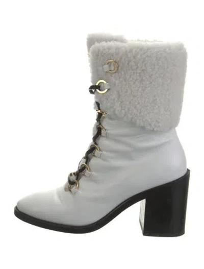 Pre-owned Stuart Weitzman Leather Lace-up Boots In White