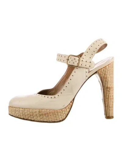 Pre-owned Stuart Weitzman Leather Lasercut Accents Slingback Pumps In Neutral