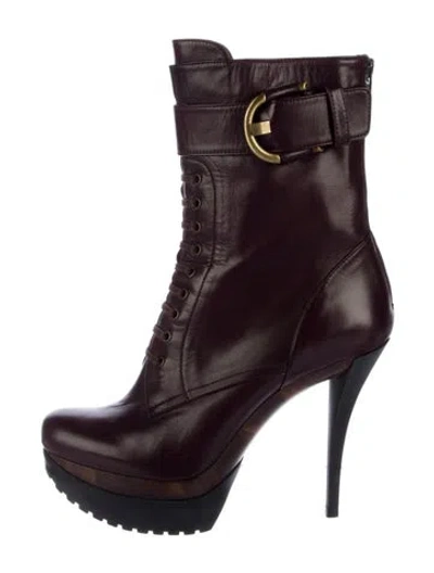 Pre-owned Stuart Weitzman Leather Leather Trim Embellishment Boots In Black