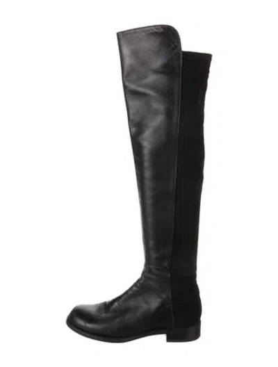Pre-owned Stuart Weitzman Leather Leather Trim Embellishment Boots In Black