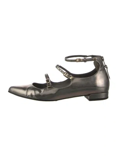 Pre-owned Stuart Weitzman Leather Mary Jane Flats In Gray