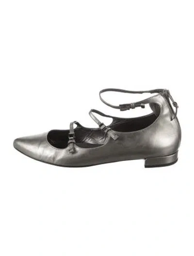 Pre-owned Stuart Weitzman Leather Mary Jane Flats In Grey/metallic