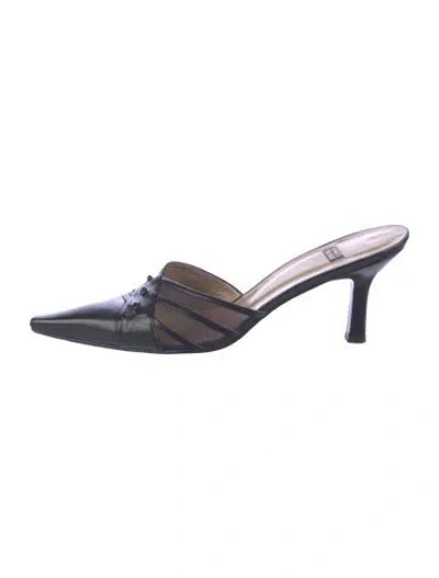 Pre-owned Stuart Weitzman Leather Mesh Accents Mules In Blue