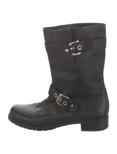 Pre-owned Stuart Weitzman Leather Moto Boots In Black