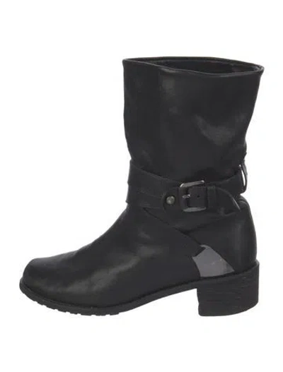 Pre-owned Stuart Weitzman Leather Moto Boots In Black
