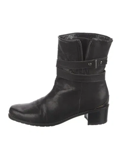 Pre-owned Stuart Weitzman Leather Moto Boots In Black