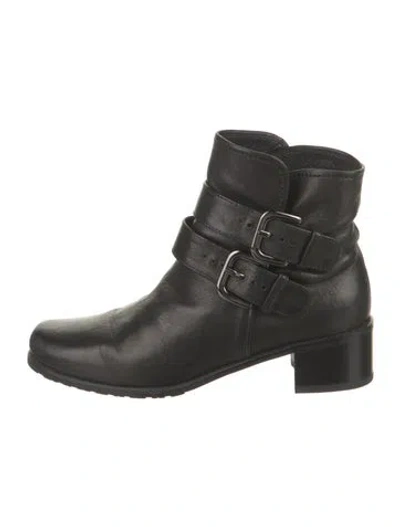 Pre-owned Stuart Weitzman Leather Moto Boots In Black