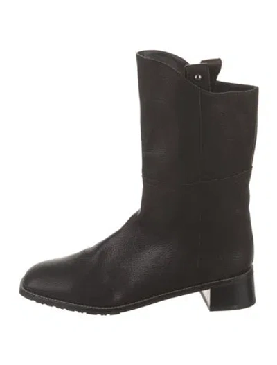Pre-owned Stuart Weitzman Leather Moto Boots In Black