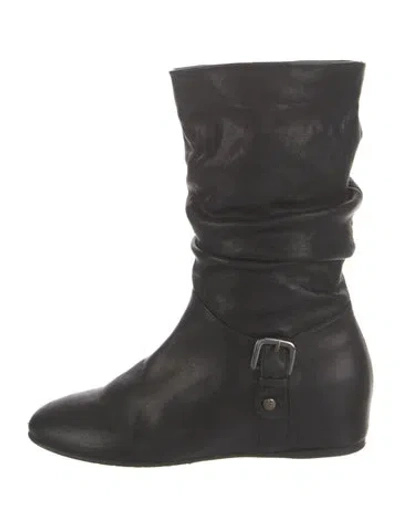 Pre-owned Stuart Weitzman Leather Moto Boots In Black