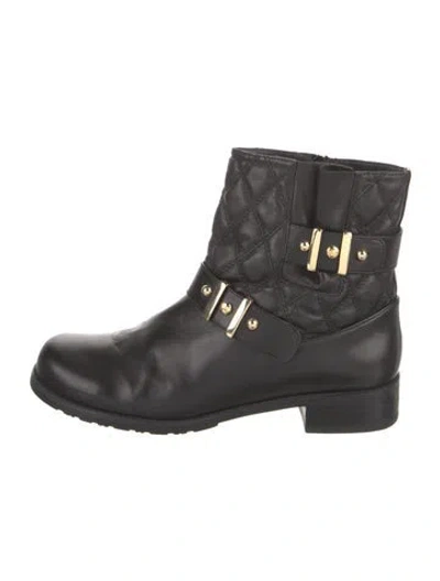 Pre-owned Stuart Weitzman Leather Moto Boots In Black