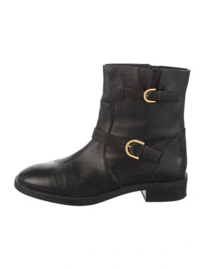 Pre-owned Stuart Weitzman Leather Moto Boots In Black