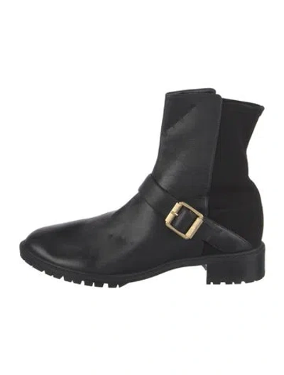 Pre-owned Stuart Weitzman Leather Moto Boots In Black