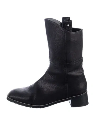 Pre-owned Stuart Weitzman Leather Moto Boots In Black