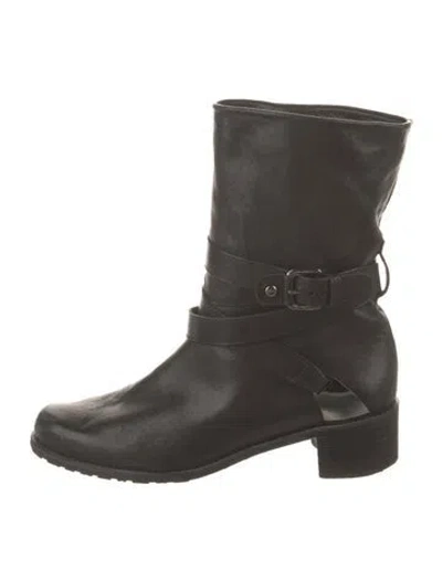 Pre-owned Stuart Weitzman Leather Moto Boots In Black