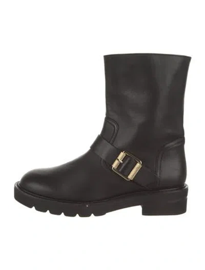 Pre-owned Stuart Weitzman Leather Moto Boots In Black