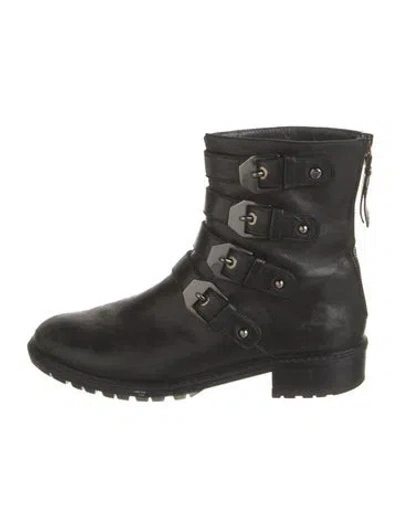 Pre-owned Stuart Weitzman Leather Moto Boots In Black