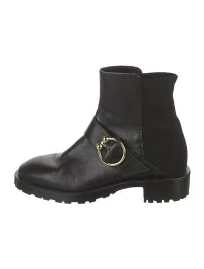 Pre-owned Stuart Weitzman Leather Moto Boots In Black