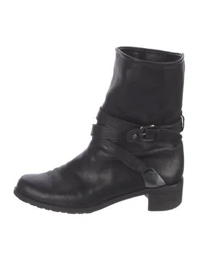 Pre-owned Stuart Weitzman Leather Moto Boots In Black