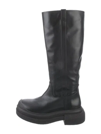 Pre-owned Stuart Weitzman Leather Moto Boots In Black