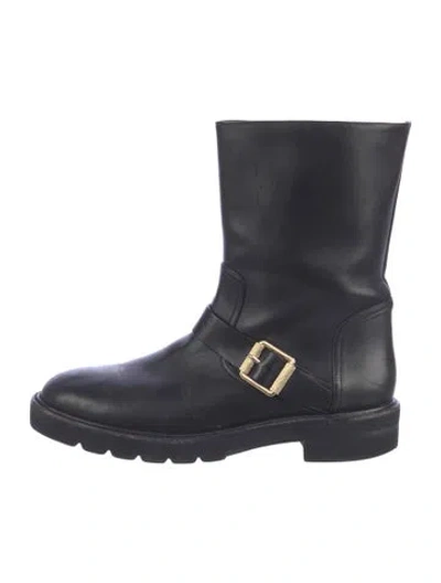 Pre-owned Stuart Weitzman Leather Moto Boots In Black