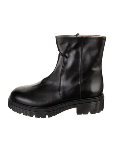 Pre-owned Stuart Weitzman Leather Moto Boots In Black