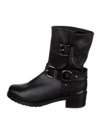 Pre-owned Stuart Weitzman Leather Moto Boots In Black
