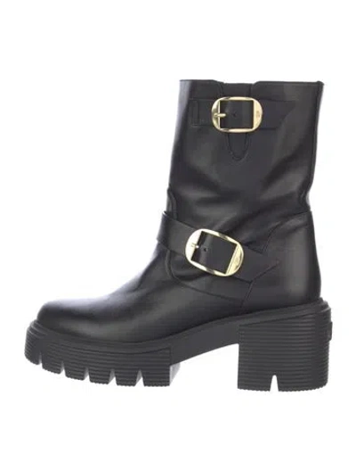 Pre-owned Stuart Weitzman Leather Moto Boots In Blue