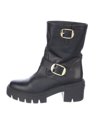 Pre-owned Stuart Weitzman Leather Moto Boots In Blue