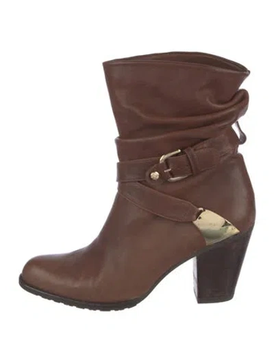 Pre-owned Stuart Weitzman Leather Moto Boots In Brown