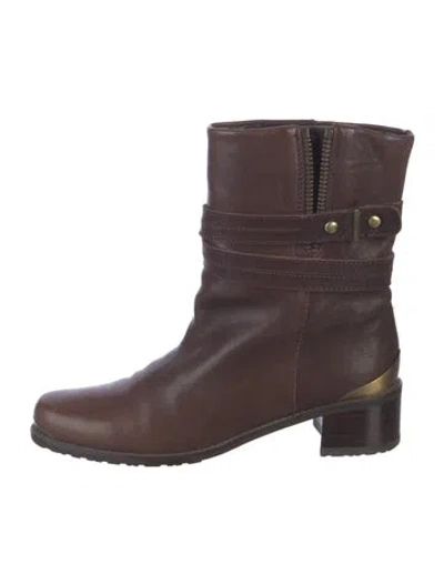 Pre-owned Stuart Weitzman Leather Moto Boots In Brown
