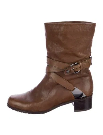 Pre-owned Stuart Weitzman Leather Moto Boots In Brown