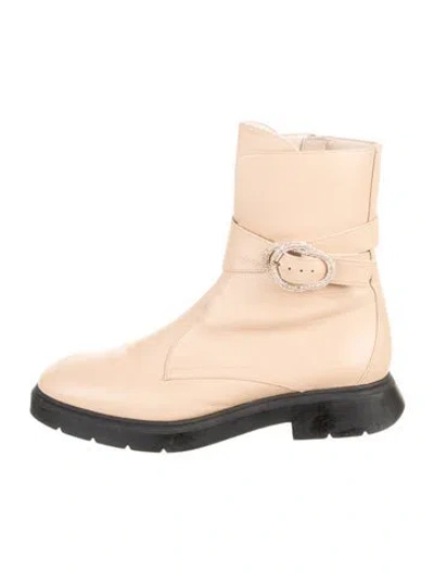 Pre-owned Stuart Weitzman Leather Moto Boots In Brown