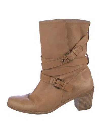 Pre-owned Stuart Weitzman Leather Moto Boots In Neutral