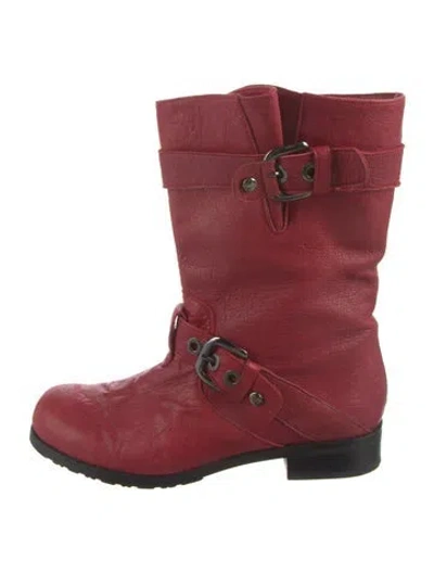 Pre-owned Stuart Weitzman Leather Moto Boots In Red
