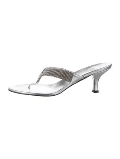 Pre-owned Stuart Weitzman Leather Mules In Silver