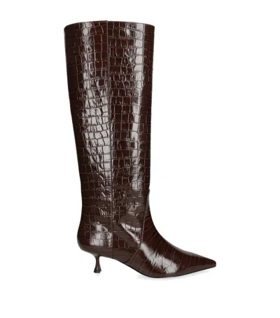 Stuart Weitzman Naomi High Boots In Crocodile-effect Leather In Brown