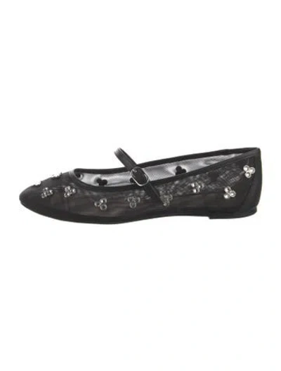 Pre-owned Stuart Weitzman Leather Patterned Mary Jane Flats In Black
