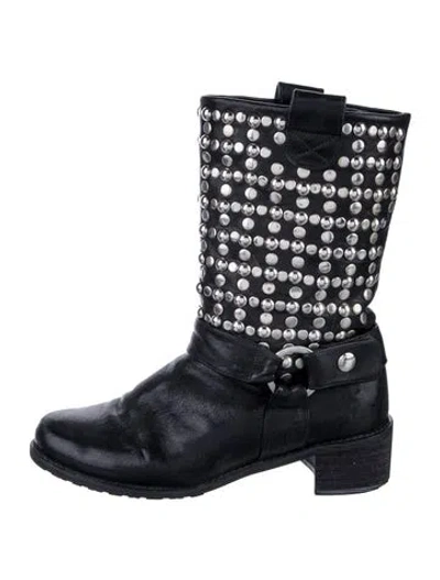 Pre-owned Stuart Weitzman Leather Patterned Moto Boots In Black