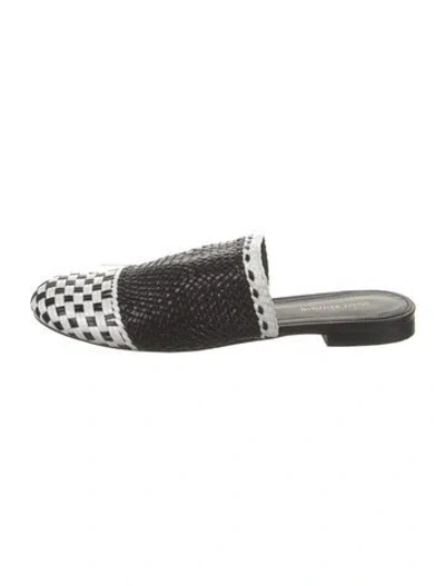 Pre-owned Stuart Weitzman Leather Patterned Mules In Black