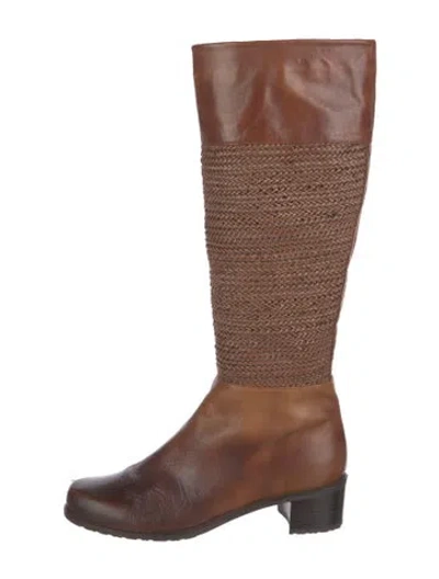 Pre-owned Stuart Weitzman Leather Patterned Riding Boots In Brown