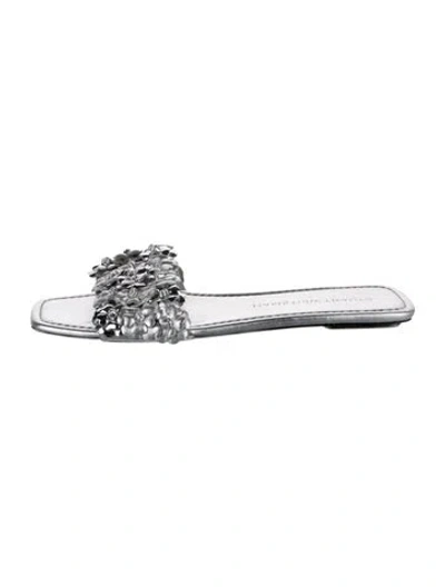 Pre-owned Stuart Weitzman Leather Patterned Slides In Metallic/silver