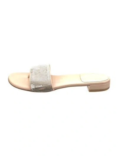 Pre-owned Stuart Weitzman Leather Patterned Slides In Pink