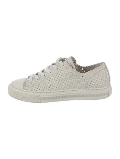 Pre-owned Stuart Weitzman Leather Patterned Sneakers In White