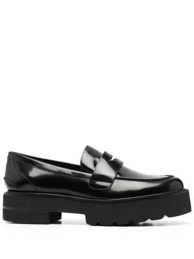 Stuart Weitzman Ultralift Calfskin Penny Loafers In Black