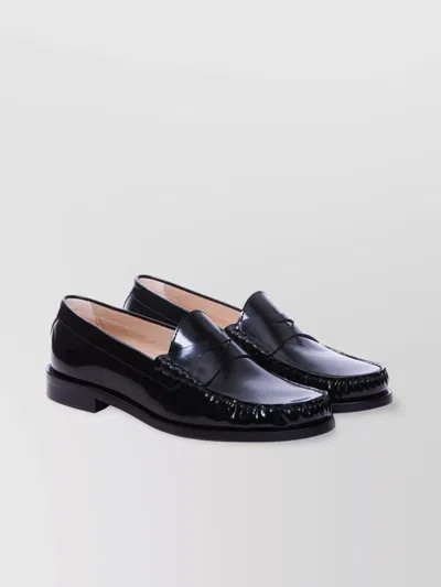Stuart Weitzman Leather Penny Strap Loafers With Shiny Finish In Blue