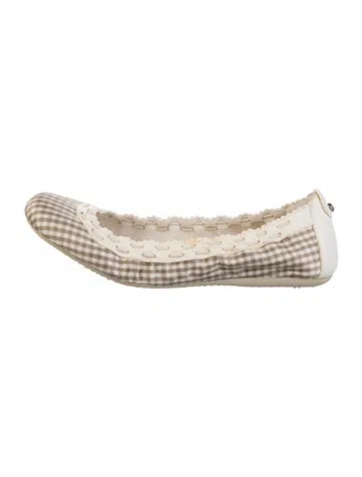 Pre-owned Stuart Weitzman Leather Plaid Print Ballet Flats In White