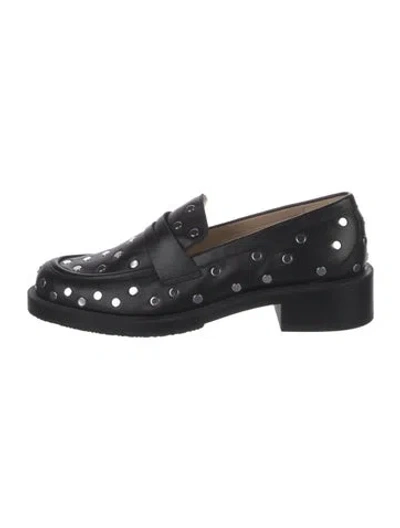 Pre-owned Stuart Weitzman Leather Polka Dot Print Loafers In Black