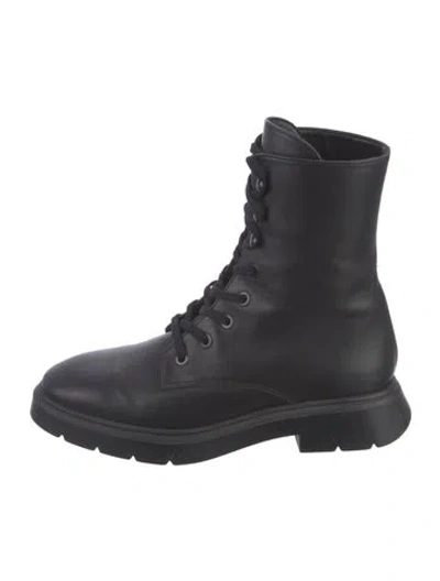 Pre-owned Stuart Weitzman Leather Printed Combat Boots In Black