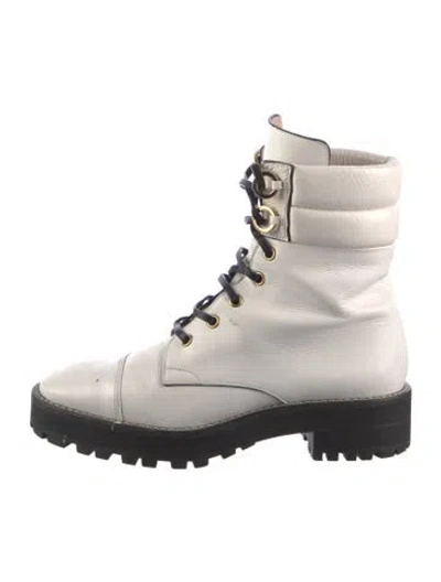Pre-owned Stuart Weitzman Leather Printed Combat Boots In White