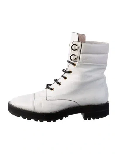Pre-owned Stuart Weitzman Leather Printed Combat Boots In White